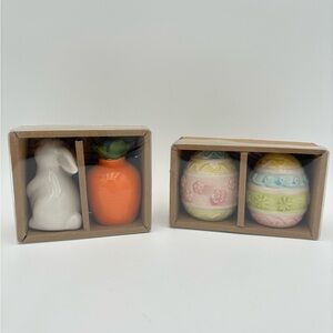 Easter Ceramic Salt and Pepper Shakers 4pc Bunny & Carrot and Two Easter Eggs